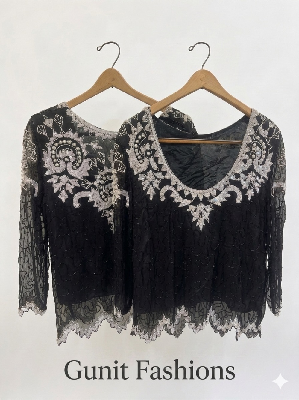 Vintage Gunit Fashion Embellished Black Rayon Fully Lined Pullover Top SZ Small
